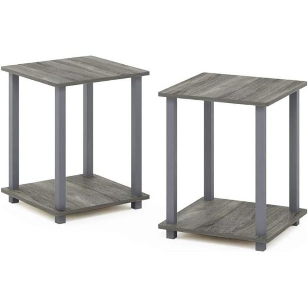 Simplistic Set of 2 End Table, French Oak Grey/Grey